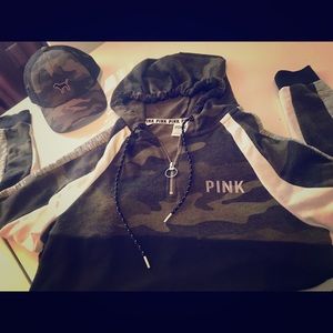 Pink Hoodie & Hat🧢(by Victoria secret )